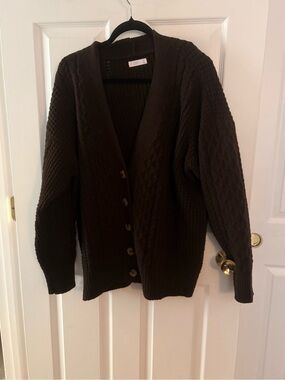 LC  Dark Brown Cable Knit Button-Front Cardigan Sweater